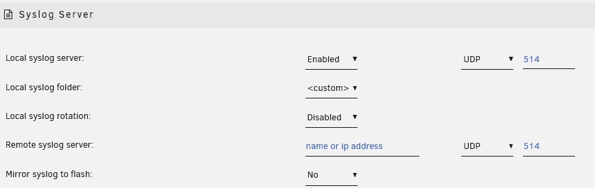 リモート syslog 設定